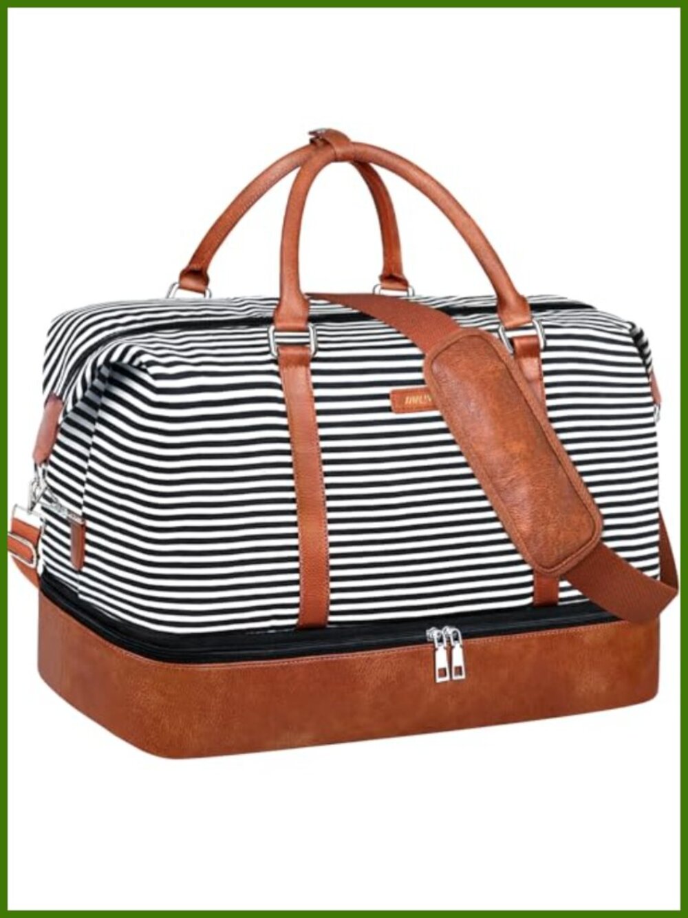 Oxford Fabric PU Leather Weekender Bag 21" Travel Duffel Shoe Compartment